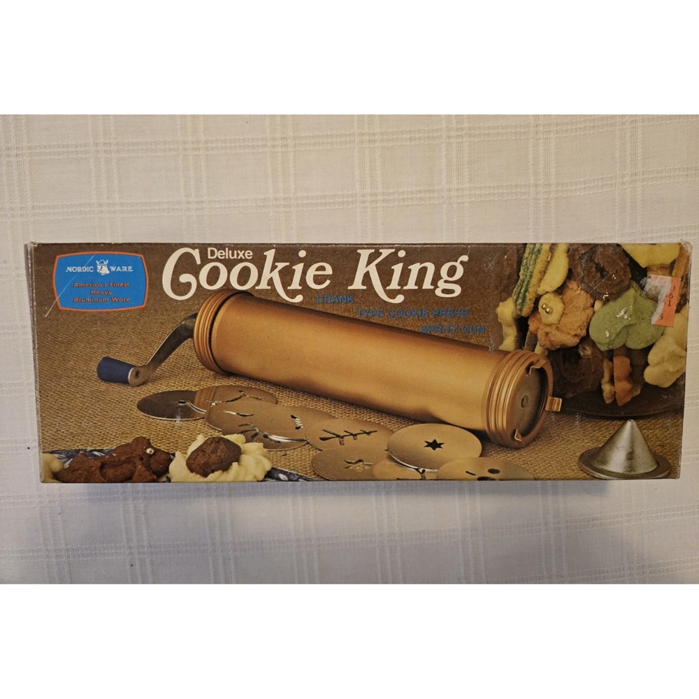 Vtg Nordic Ware Deluxe COOKIE KING Crank Style Spritz Press w/ 10 Discs Recipes